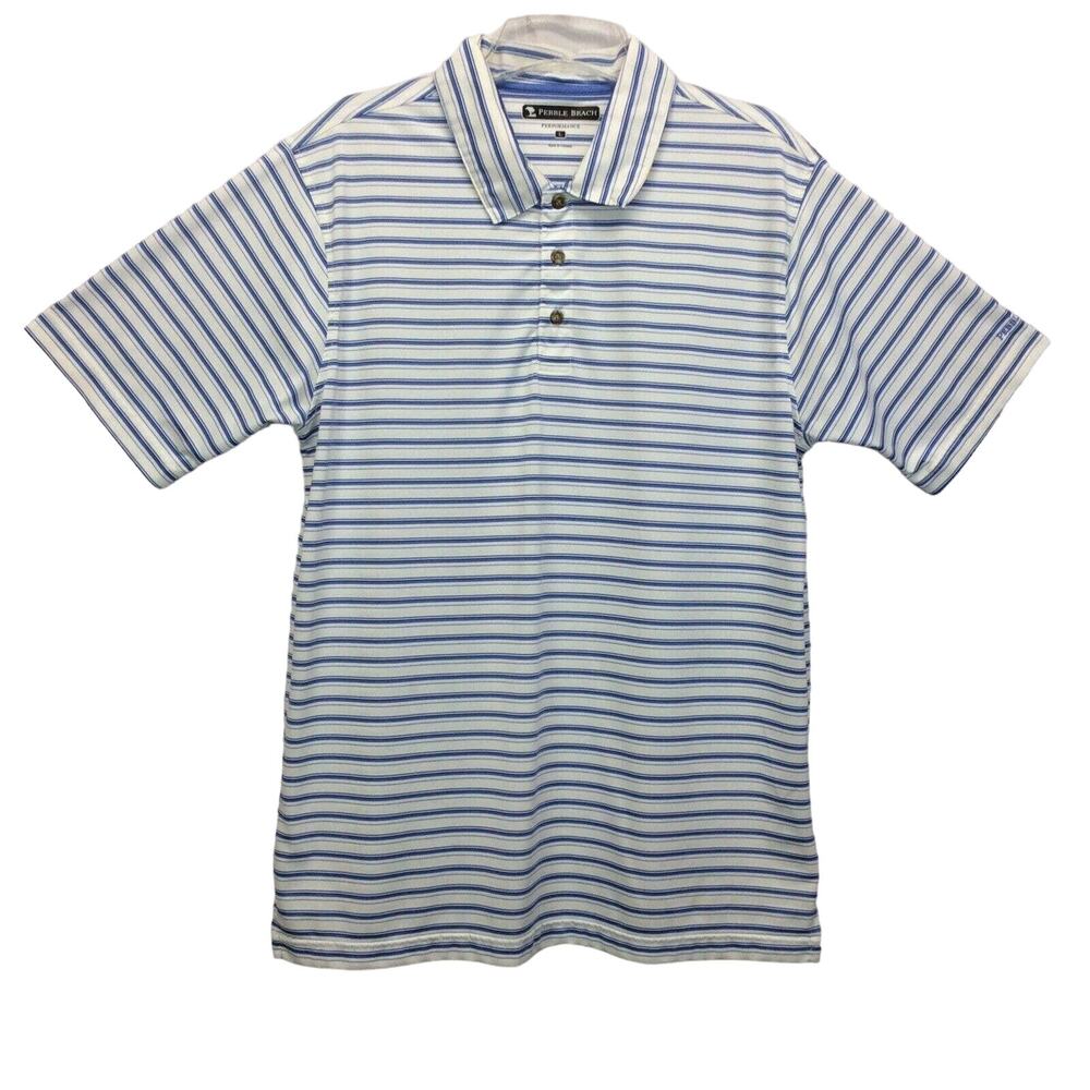 Pebble Beach Golf Polo Mens L Multicolor Striped Performance Athleisure Collared